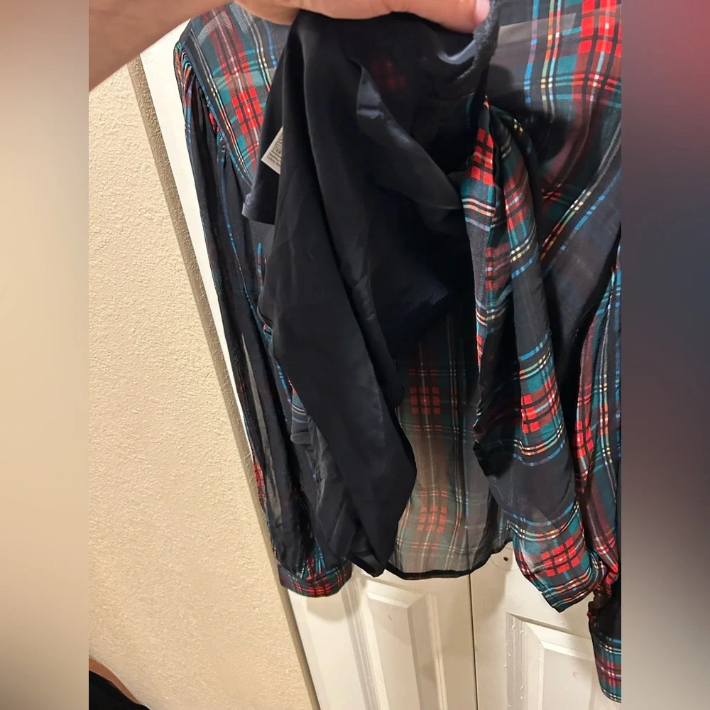 J.Crew Ruffleneck Top in Stewart Tartan Chiffon , XL - Picture 6 of 9